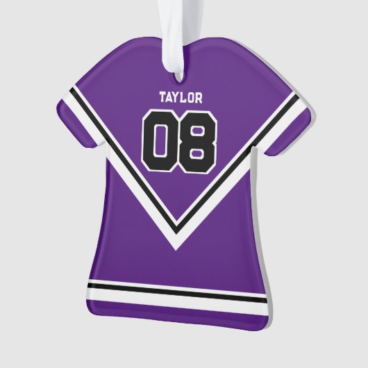 プレーヤージャージー番号名パープル&ホワイトクリスマス オーナメント (正面)