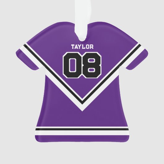 プレーヤージャージー番号名パープル&ホワイトクリスマス オーナメント (正面)