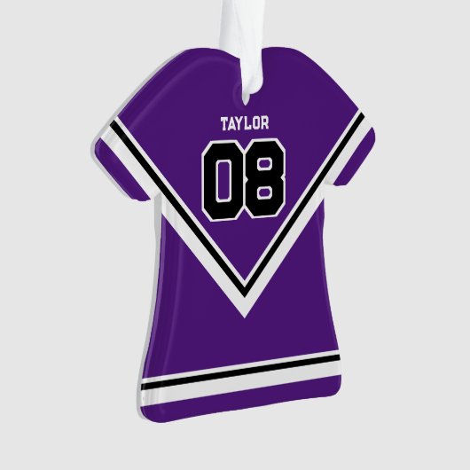プレーヤージャージー番号名パープル&ホワイトクリスマス オーナメント (正面)