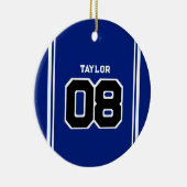 プレーヤージャージー番号名ブルー&ホワイトクリスマス セラミックオーナメント (右)