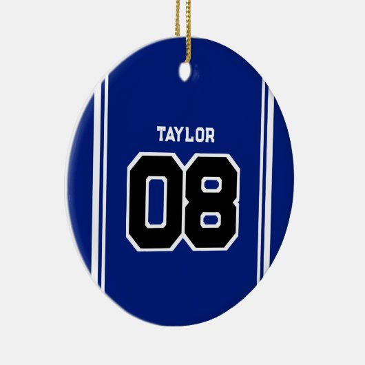 プレーヤージャージー番号名ブルー&ホワイトクリスマス セラミックオーナメント (右)