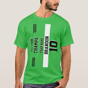 プレーヤースポーツのサッカーチャンピオンブラックグリーンパーソナライズされた Tシャツ