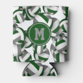 プレーヤーモノグラム付きグリーングレーバレーボール模様 缶クーラー (正面)