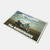 プレーリーで黒と銀のバイク ドアマット (アングル)