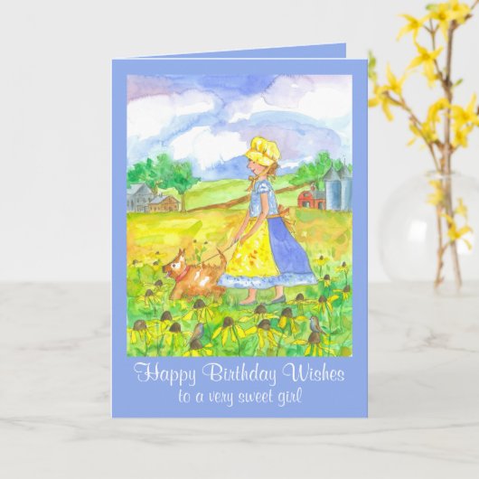 プレーリーガールファームハウスハッピーバースデー カード (黄色い花)