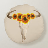 プレーリ素朴ーカウズスカル&サンフラワーズ ラウンドクッション (裏面)