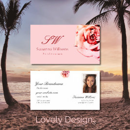 プレーンかわいらしライトピンクのイニシャルと写真のバラ 名刺