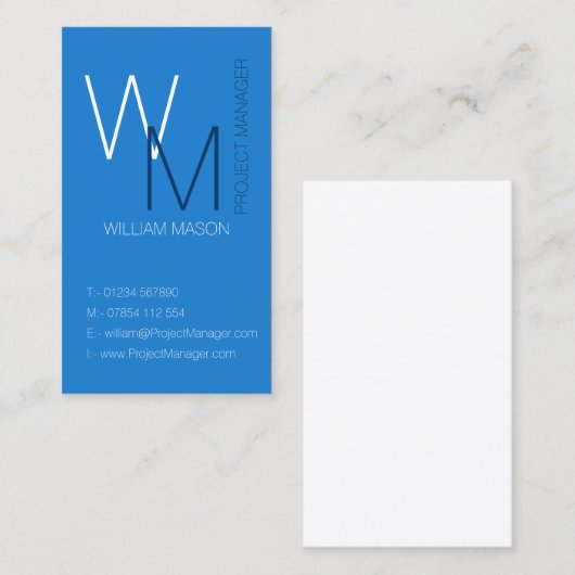 プレーンとシンプルブルーモノグラムの名刺 名刺 (正面/裏面)