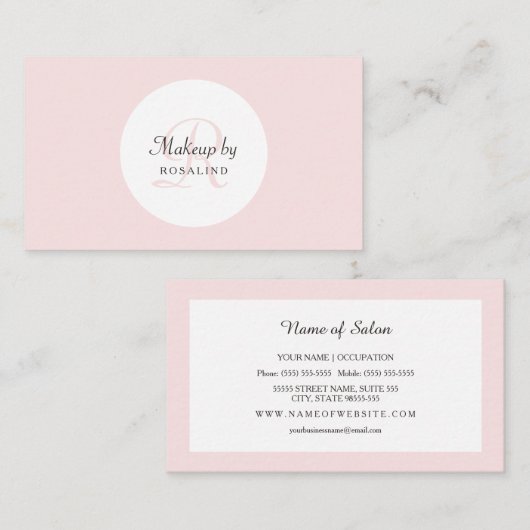 プレーンとシンプルライトピンクのモノグラムメイクアップアーティスト 名刺 (正面/裏面)