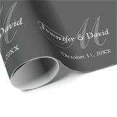 プレーンなグレー モノグラム ウェディング ブライド グルーム ネーム ラッピングペーパー (ロールコーナー)