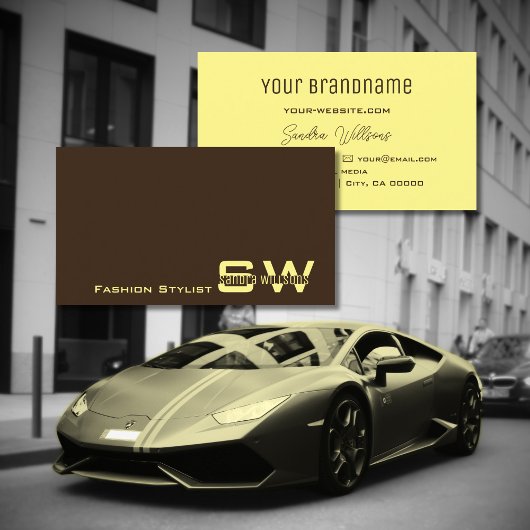 プレーンなコーヒーブラウンとモノグラムのクリームシンプル付き 名刺