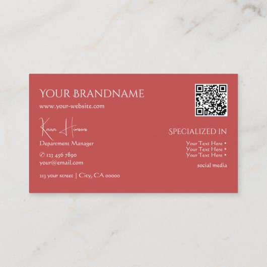 プレーンインディアンレッドとモノグラムQRコードと宝石 名刺 (裏面)