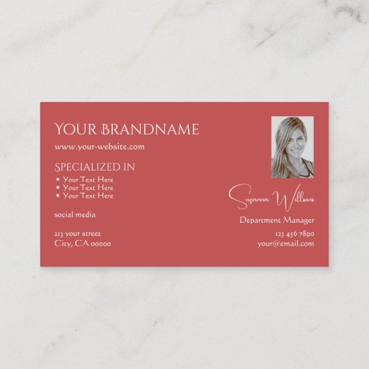 プレーンエレガントインディアンレッドとモノグラムと写真 名刺 (裏面)