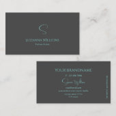 プレーンエレガントグレーとモノグラムとのティール（緑がかった色）スタイリッシュ 名刺 (正面/裏面)