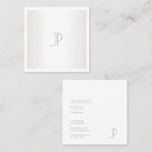 プレーンエレガントトレンディーモダンデザインモノグラムシルバー スクエア名刺 (正面/裏面)