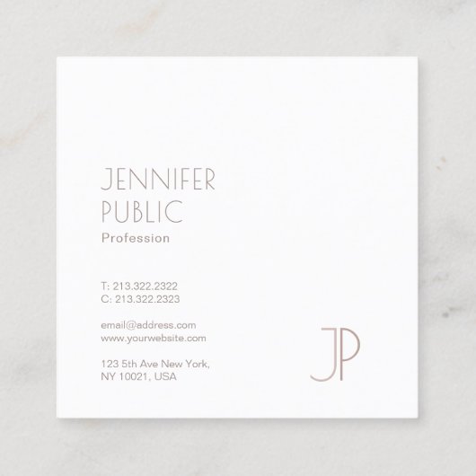 プレーンエレガントトレンディーモダンデザインモノグラムシルバー スクエア名刺 (裏面)