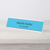 プレーンエレガントミニマモダンリストあなたの名前ブルー デスクネームプレート (正面)