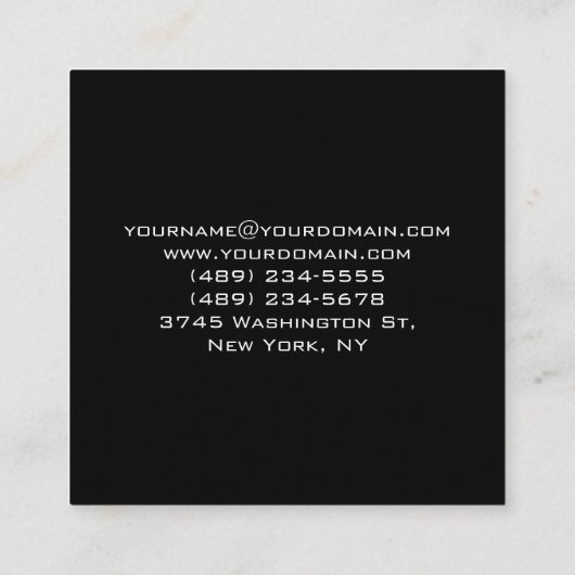 プレーンエレガントミニマモダンリストブラックプロフェッショナル スクエア名刺 (裏面)