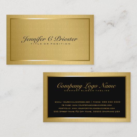 プレーンエレガントメタリック金ゴールドとブラック2 名刺 (正面/裏面)