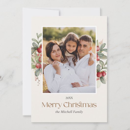 プレーンエレガントメリークリスマスフローラの果実の写真 シーズンカード (正面)