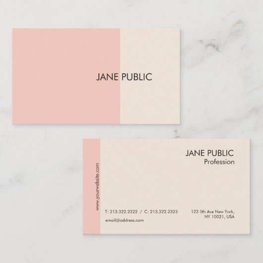 プレーンエレガントモダンプロフェッショナルピンクとベージュ 名刺 (正面/裏面)