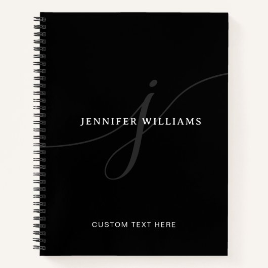 プレーンエレガント白黒シルバースクリプトモノグラム ノートブック (正面)