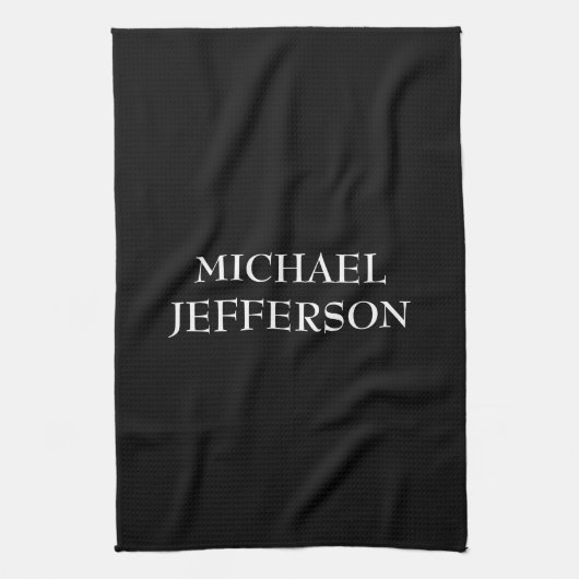 プレーンエレガント白黒パーソナライズされたカスタム キッチンタオル (縦)