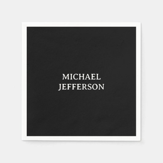 プレーンエレガント白黒パーソナライズされたカスタム スタンダードカクテルナプキン (正面)