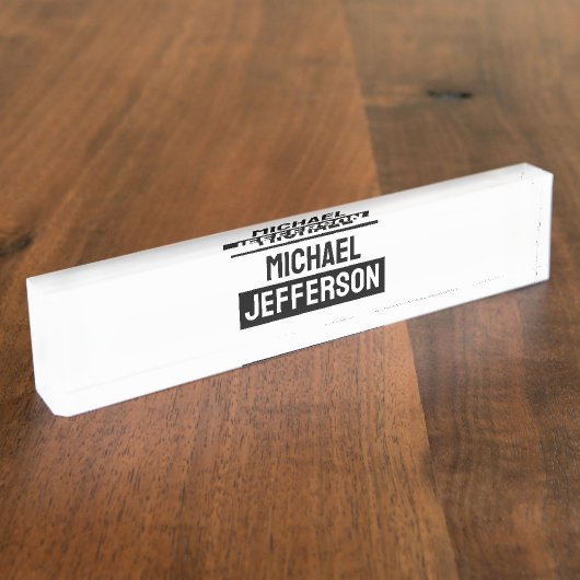 プレーンエレガント白黒パーソナライズされたカスタム デスクネームプレート (側面)