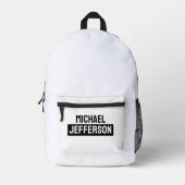 プレーンエレガント白黒パーソナライズされたカスタム プリントバックパック (正面)