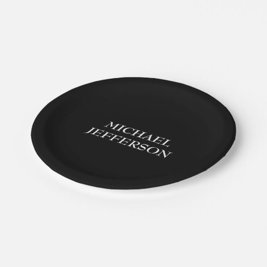 プレーンエレガント白黒パーソナライズされたカスタム ペーパープレート (アングル)