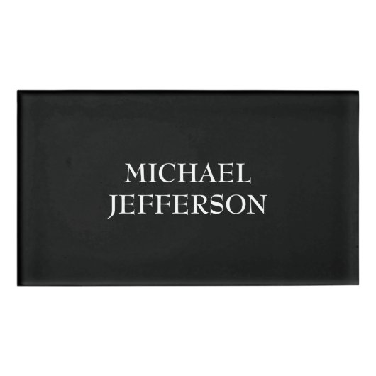 プレーンエレガント白黒パーソナライズされたカスタム 名札 (正面)