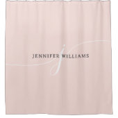 プレーンエレガント赤面ピンクホワイトスクリプトモノグラム シャワーカーテン (正面)