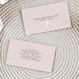 プレーンエレガント赤面ピンクホワイトスクリプトモノグラム 名刺