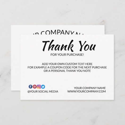 プレーンカスタムロゴのプレースホルダサンキューカード サンキューカード (正面/裏面)