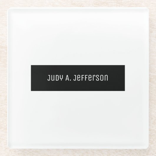 プレーンクラシカルミニマリストブラック&ホワイトエレガント ガラスコースター (正面)