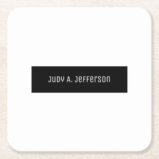 プレーンクラシカルミニマリストブラック&ホワイトエレガント スクエアペーパーコースター (正面)