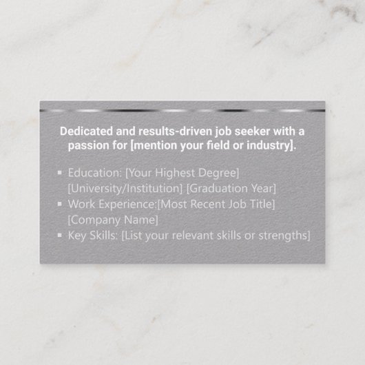 プレーンクラシックグレーのジョブミニマルシーカー 名刺 (裏面)