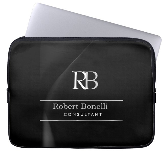 プレーングモダンレーモノグラムイニシャル名 ラップトップスリーブ (正面)