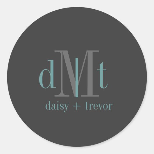 プレーングラファイト+ティール（緑がかった色）モノグラムシール ラウンドシール (正面)