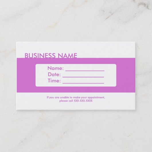 プレーンシンプルアポイントメント紫の名刺 予約カード (正面)