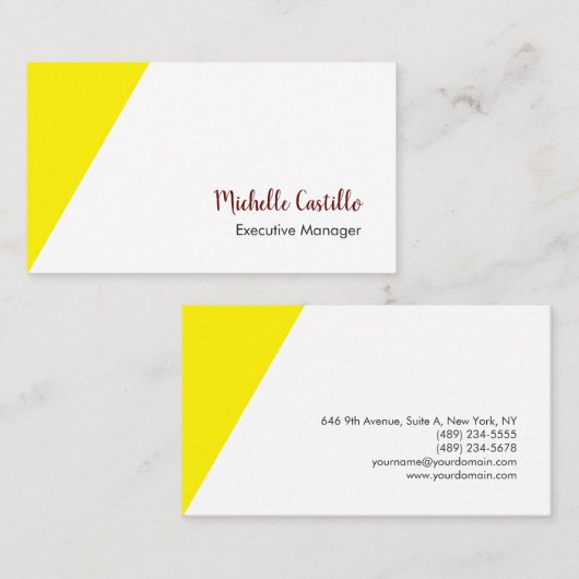 プレーンシンプルイエローホワイトミニマリスト手書 名刺 (正面/裏面)
