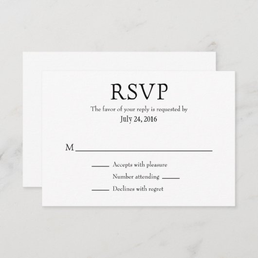 プレーンシンプルウェディングRSVPカード 出欠カード (正面/裏面)