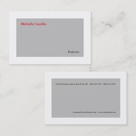 プレーンシンプルグレーホワイトレッドミニマリストモダン 名刺 (正面/裏面)