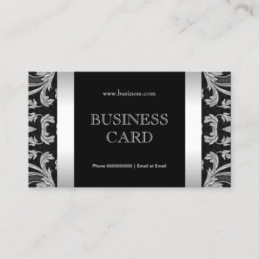 プレーンシンプルシルバーブラックフローラダマスク2 名刺 (正面)