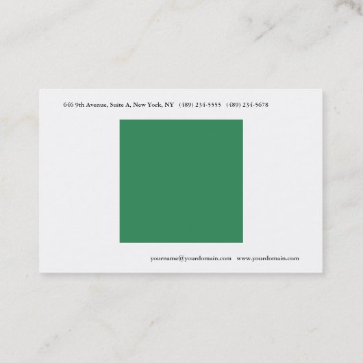プレーンシンプルシーグリーンホワイトミニマリストモダン 名刺 (裏面)