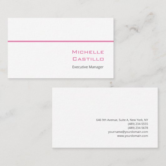 プレーンシンプルフェミニンミニマリストピンクホワイト 名刺 (正面/裏面)