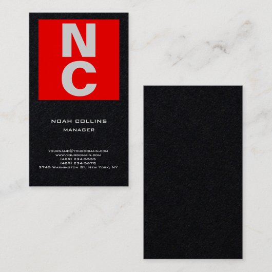 プレーンシンプルブラックレッドプロフェッショナルモノグラはっきりしたム 名刺 (正面/裏面)