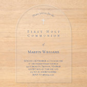 プレーンシンプルブルーのインクの最初の聖餐式 アクリル招待状 (正面)