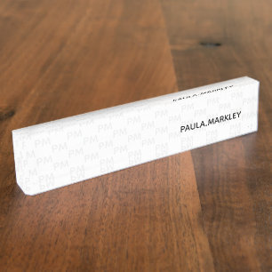 プレーンシンプルホワイトグレーモダンモノグラム模様 デスクネームプレート